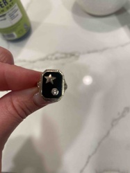Rectangular Black Stone and Star Motif Ring