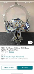 Murano Art Glass Multi-Color Splatter Posy Basket Vase