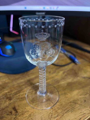 Etched Glass Goblet with Royal Cipher and Air Twist Stem