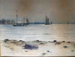Seascape with Sailboats and Rocky Shore