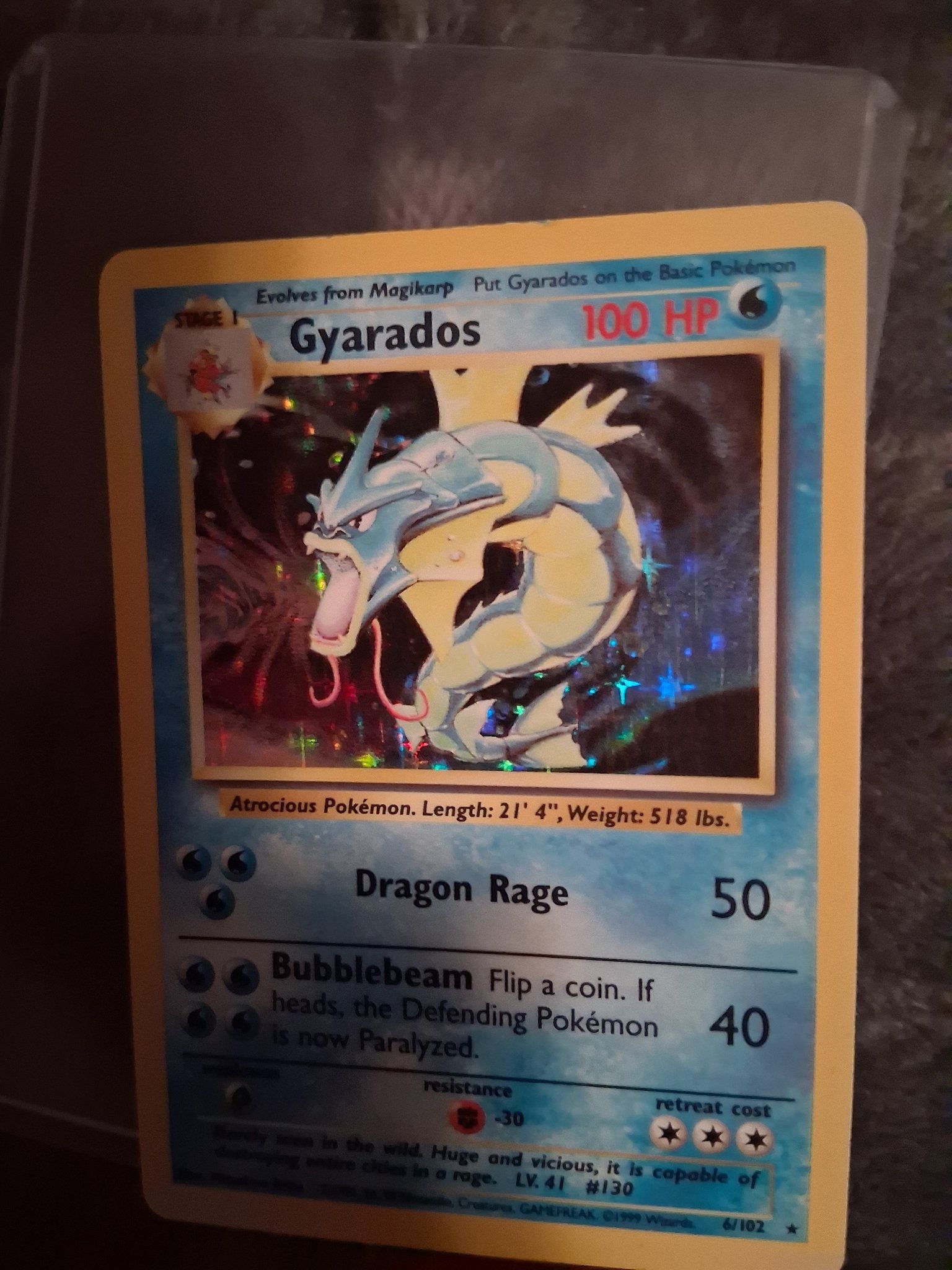 Submitted photo of Pokemon Base Set Gyarados Holofoil Trading Card (not authenticated)