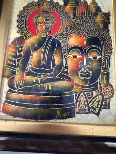 Reverse Glass Painting of Buddha Figures by Nipat