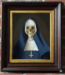 Nun Skeleton with Inverted Cross Pendant Painting