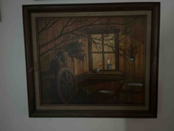 Folk Art Still Life Painting: 'Candlelight Window in a Rustic Interior'