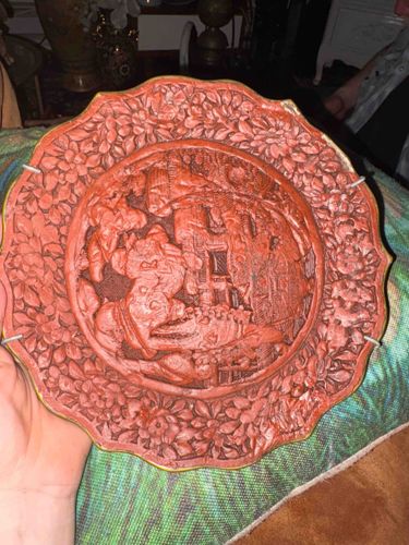 Carved Cinnabar Lacquer Plate