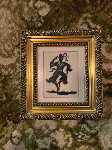 Framed Petit Point Silhouette Tapestry of a Folk Dancer