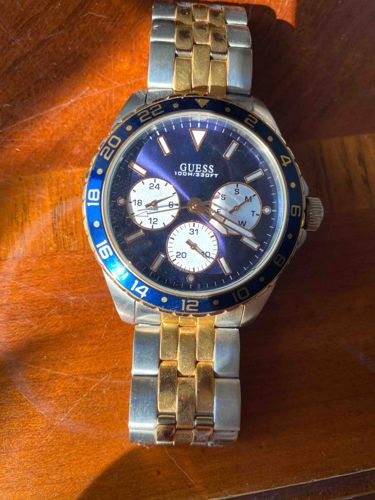 Guess Men's Two-Tone Blue Dial Multi-Function Wristwatch