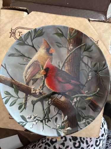 Decorative Plate with Cardinals by Kevin Daniel