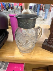 Pressed Glass Pitcher with Metal Rim