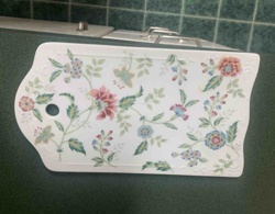Floral Pattern Ceramic Serving Tray with Cutout Handle