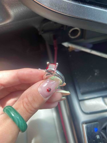 Silver Ring with Square Red Stone