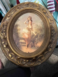 Framed Oval Decorative Plaque with Peasant Girl Motif