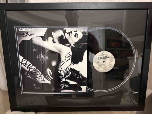 Autographed Scorpions Love at First Sting LP and Shadowbox Display