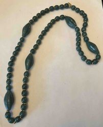 Teal Beaded Necklace with Ribbed Barrel Beads