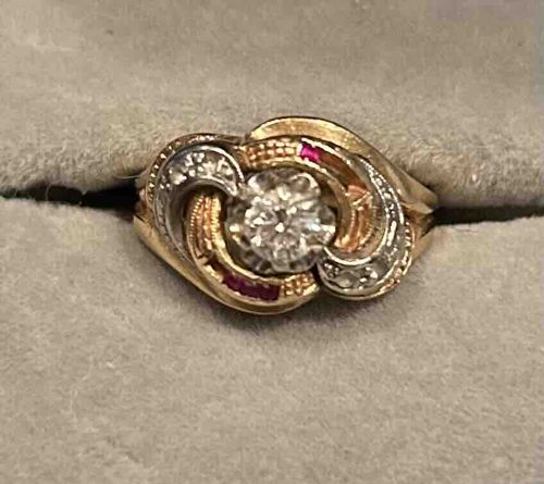 Vintage Gold Diamond and Ruby Cocktail Ring