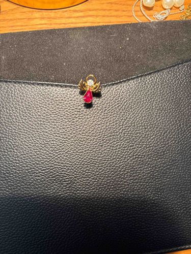 Gold-Tone Guardian Angel Lapel Pin with Simulated Ruby and Crystal