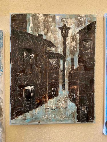 Expressionist Urban Streetscape Palette Knife Oil Painting