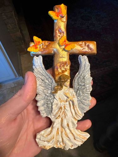 Handmade Clay Decorative Angel and Cross Figurine
