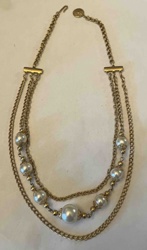 Multi-Strand Faux Pearl and Gold-Tone Chain Necklace