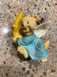 Bear Angel Figurine on Crescent Moon