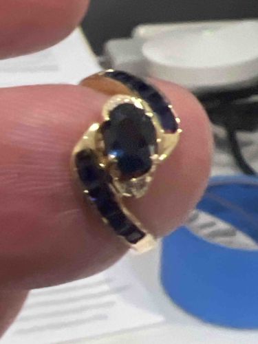 14k Yellow Gold Oval and Channel-Set Sapphire Bypass Ring