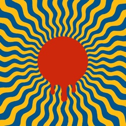 Abstract Wavy Radial Composition with Red Dripping Circle