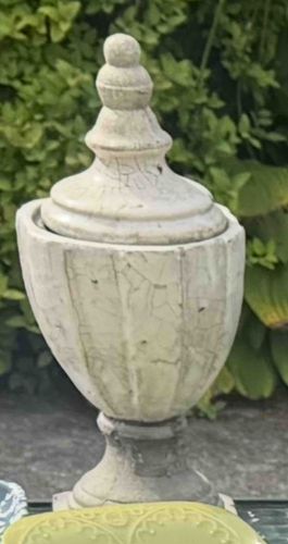 Weathered Stone Garden Urn with Finial Lid