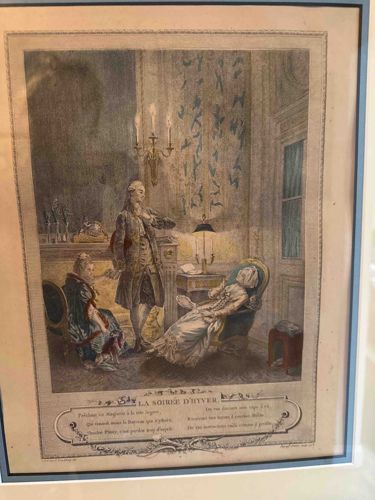 1774 French Engraving: La Soiree D'Hyver