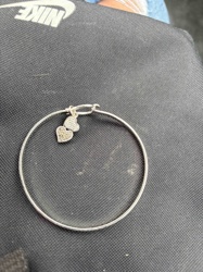 Silver-Tone Bangle Bracelet with Pave Heart Charms