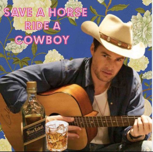 Ashley Longshore Original 'Save a Horse Ride a Cowboy' Mixed Media Painting