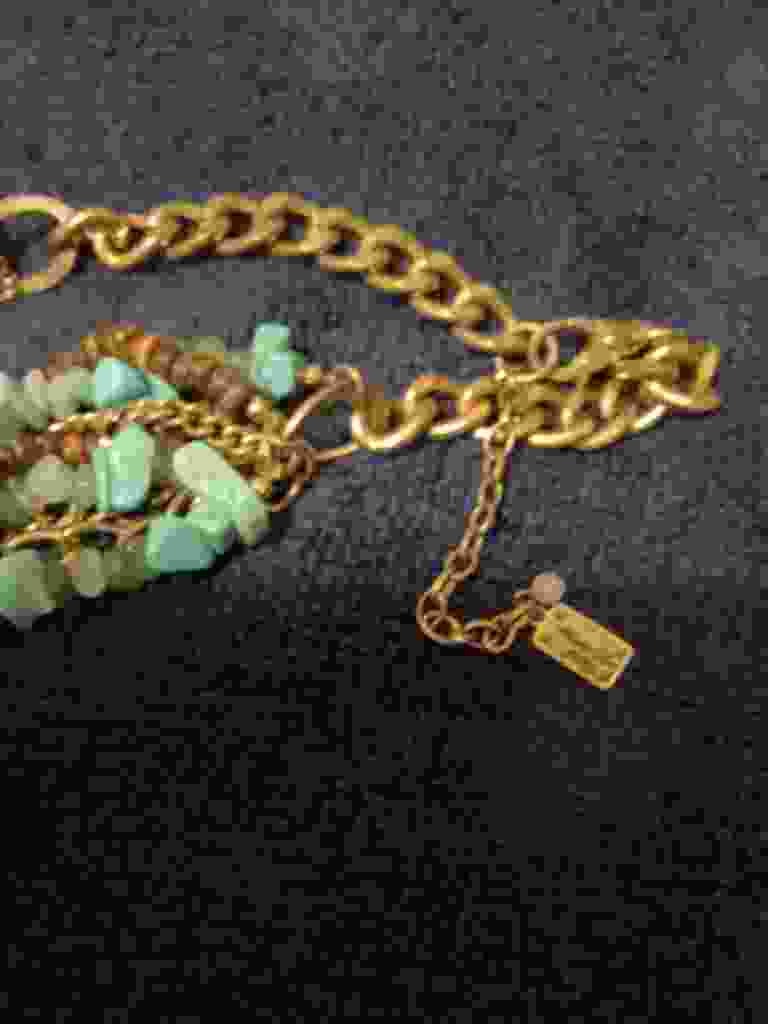 Multi-Strand Beaded Costume Jewelry Necklace with Metal Curb Chain