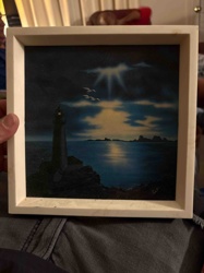 Framed Lighthouse Seascape Painting