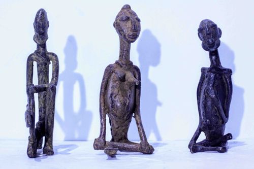 Trio of Bronze Dogon-Style Anthropomorphic Figures
