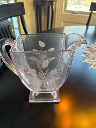 Pink Depression Glass Etched Pitcher