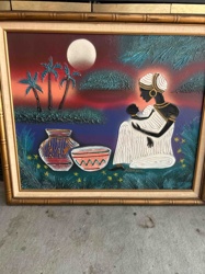 Textured Cultural Scene Painting of Mother and Child