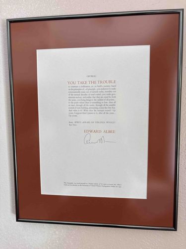 Edward Albee Signed "YOU TAKE THE TROUBLE" Framed Excerpt