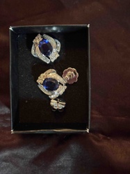 14k White Gold Blue Sapphire and Diamond Halo Stud Earrings