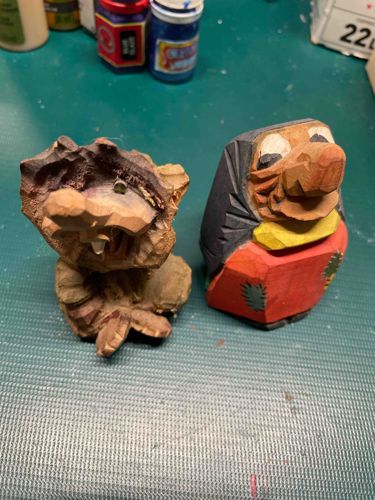 Pair of Hand-Carved Folk Art Figures (Troll and Alpine Woman)