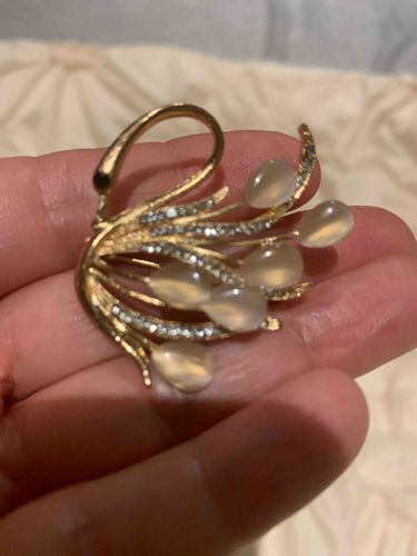 Vintage Swan Brooch with Rhinestones and Cabochon Stones