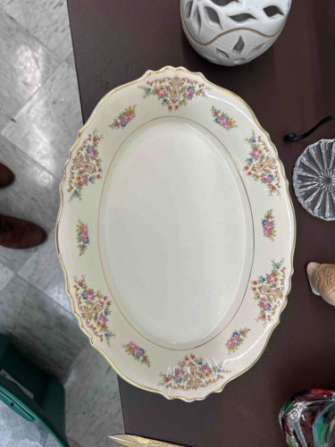 Vintage Oval Scalloped Ceramic Serving Platter