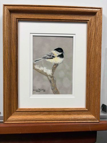 Original Chickadee Pastel Painting on Suede Board
