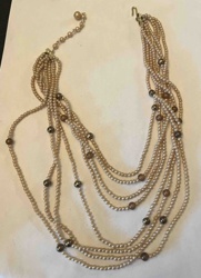 Multi-Strand Faux Pearl and Brown Bead Necklace