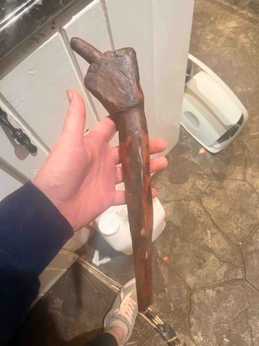 Folk Art Hand-Carved Wooden Walking Stick Fragment