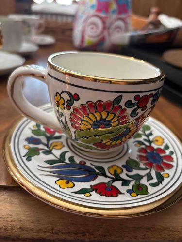 Hand-Painted Turkish Coffee Cup and Saucer Set