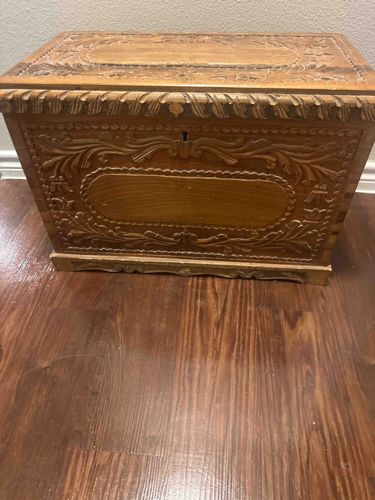 Carved Wooden Hope Chest/Storage Trunk