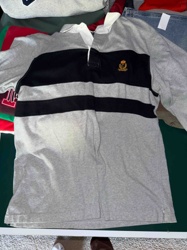 Vintage Striped Rugby Shirt with Embroidered Crest