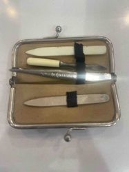 Vintage Manicure Set in Metal Frame Case