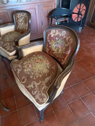 Pair of Rococo Revival Style Needlepoint Armchairs