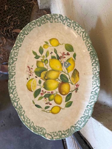 Vintage Oval Ceramic Lemon Motif Serving Platter