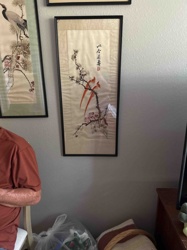 Framed Asian Silk Painting of Birds and Plum Blossoms